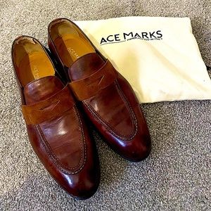 Ace Marks Italian made leather mens penny loafers